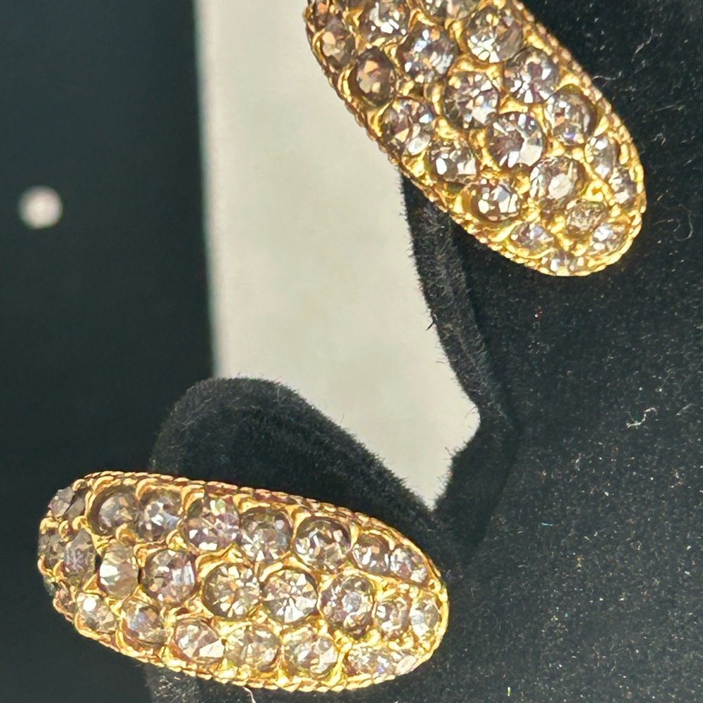 Gold-tone and Clear Rhinestone Clip On Earrings